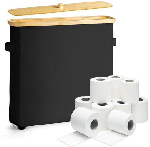 Boite Rangement Papier Toilette - Panier à Papier Hygiénique – Corbeille de Rangement de Bambou, Corbeille Porte-Papier Toilette, Organisateur d'Accessoires de Salle de Bains Noir
