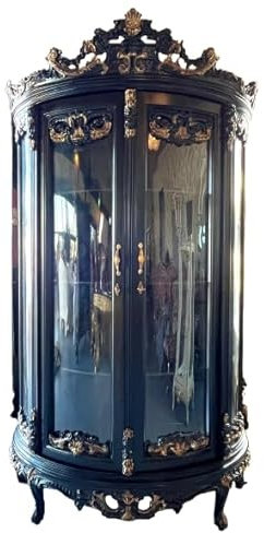 Deluxe Vitrine Schwarze Farbe Glasvitrine im Barockstil, Retro Vitrine im Französischen Antik Stil, Handgefertigt für die Inneneinrichtung