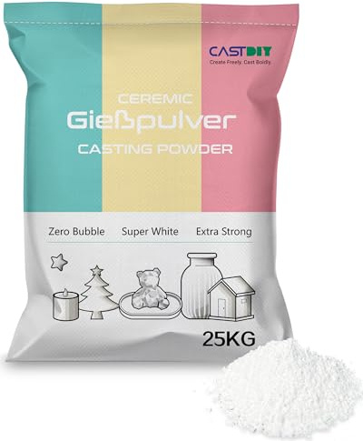 CASTDIY Gießpulver 25 kg, Extraweiß, Extrahart, Geruchlos Gipsgießpulver | Blasenfrei Gießmasse für Silikonformen, Schnelle Entformung in 30 Minuten, Geeignet für Kunsthandwerk, Ornamente, Gipsstatuen