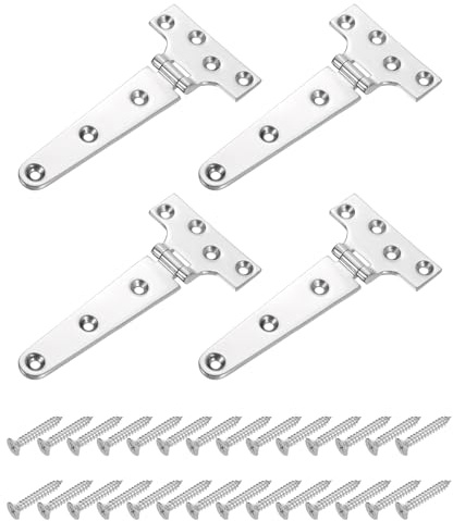 QUARKZMAN 4 Stück schwere T-Scharniere 6 x 3 Bootsscharniere Silber | Marine Grade T-Scharnier, Gussband-Scharnier, Edelstahl, Mit Schrauben, Für Bootsluke Hoftüren Scheunentor