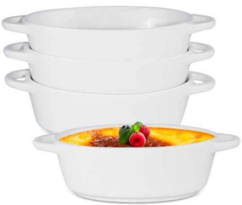 ICEBLUEOR Juego de 4 platos de cerámica para hornear, 300 ml, pequeños con asas para horno, plato de lasaña de cerámica para pasta, tartas, quiche, pasteles, crema brulee, soufflé (18,5 x 11 x 4 cm)