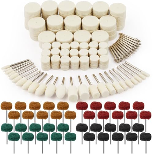 Celepoir 176 delars Ullfilt Polerskiva Set, 5 Former Polerskivor, Ullfilt Monterad Tapp Polerset med 1/8 Polertillbehör, Multifunktionellt Polertillbehör för Smycken, Metall, Glas Polering