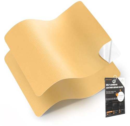 Pelle adesiva per riparazioni, 30×21 cm -2 pezzi ecopelle adesiva, Similpelle adesiva per Riparazioni Patch di in Pelle per Divani, Stivali, Reclinazioni, Borse, Tappezzeria（Beige e giallo）