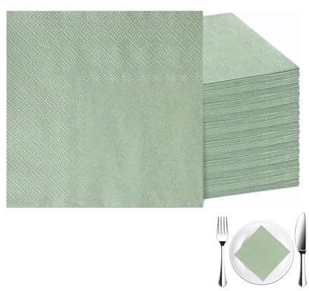 Lot de 100 serviettes vertes - 25 x 25 cm - Vert sauge - Pour mariage, dîner, anniversaire, anniversaire de mariage