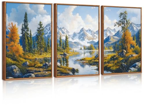 BINCUE 3Pcs Berg Bilder,Berglandschaft Wandkunst,Natur Wald Wandbilder,Bäume und Flüsse Snowberg Poster,Natur landschaft Wanddekoration für Wohnzimmer Schlafzimmer Büro,30x40cm
