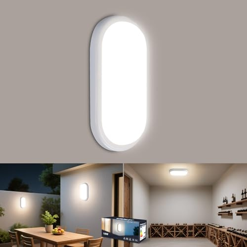 VivaLet Plafoniera LED Soffitto 18W 1800LM, Applique da Esterno/Interni, IP65 Luci Lampadario Bagno Ovale, 4000K Bianco Applique da Parete, Lampada LED Soffitto per Balconi Cantine Giardini Corridoi