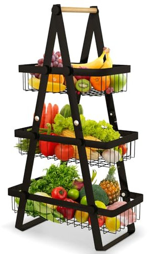 Lunriwis 3 Stöckig Obstkorb, Abnehmbare Obst Etagere, 3 Stöckig Obstkorb Etagere, Metall Obstschale für Brot, Snacks, Gemüse Lagerung Fruits Basket