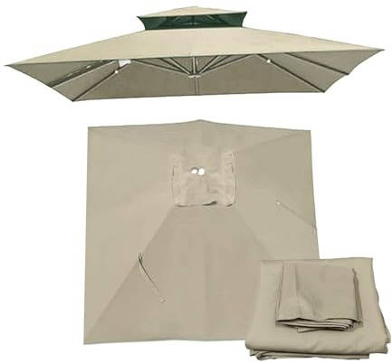 10x10ft/3.0x3.0m Square Patio Umbrella Replacement Canopy, Garden Parasol Replacement Canopy, Cantilever Umbrella Replacement Cover 2-Tier Top Cover Outdoor Market Patio Umbrella Canopy Cover(Khaki)