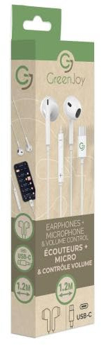 GreenJoy-Ecouteurs + Micro et Contrôle du Volume-Câble Type-C -1,2m -Blanc