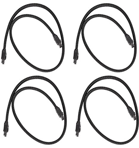 KEALLANS 4X 50cm 3.0 III Sata3 7Broches Câble de Données Câbles Ssd 6Gb / S Câble de Données pour Disque Dur avec Gaine en Nylon avec Disque Dur et Version Gainée de Nylon (Noir)