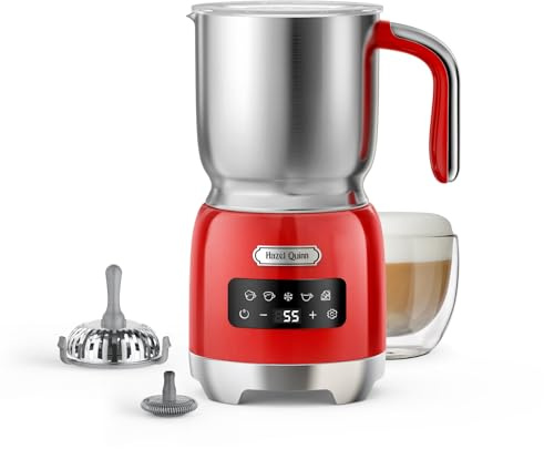Hazel Quinn Mousseur à Lait Électrique en Acier Inoxydable, Multifonctionnel 5 en 1, Chauffe Lait Électrique, Machine à Chocolat Chaud, Contrôle Tactile LED, pour le Cappuccino, 400 ML, Rouge Rubis