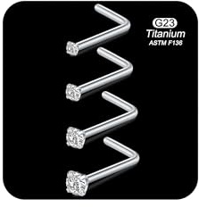 AVYRING 4 stycken nässtavar titan, 20 g silver näspiercing plugg med zirkonia för kvinnor och män, kirurgiskt stål nostril piercing smycken, Titan