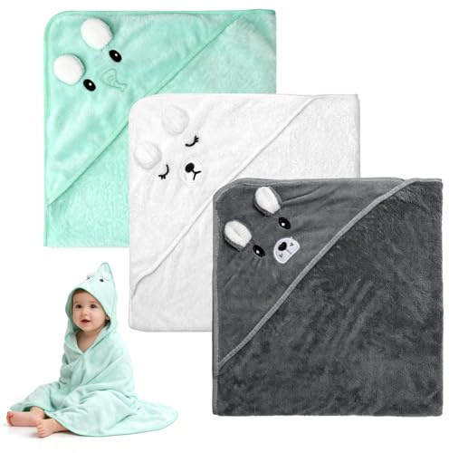VOSSOT 3 Pezzi Asciugamani da Bagno Neonati, 80 x 80 cm Asciugamano con Cappuccio Set Asciugamano Neonato con Cappuccio Accappatoio Neonato per Piscina Spiaggia Dopo la Doccia o il Bagno