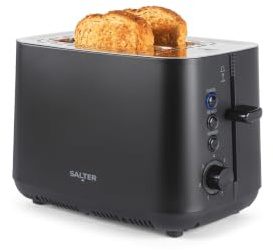 Salter Kuro 2-Slice Toaster 925W With 7 Browning Levels | Wide Slots, High-Lift Eject, Self-Centring Guide, Defrost Reheat Cancel, Removable Crumb Tray, Black Finish
