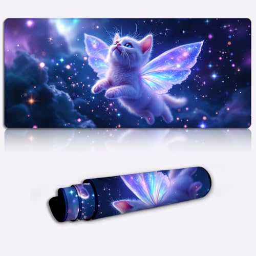 cosmic butterfly kitten Gaming Mouse Pad Non-Slip Rubber Base Pad Office Home Novelty Printed Desk Accessory Laptop Desktop Printed Art Ergonomic 600 * 350 * 4mm