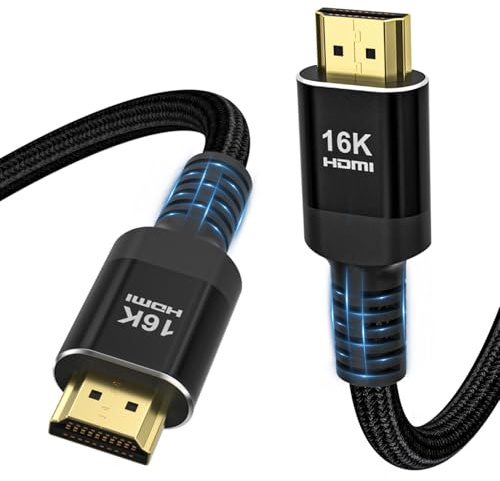 Cavo HDMI 2.2 16K 10K 8K 96Gbps 2 m, cavo intrecciato HDMI 2.2 ad altissima velocità 16K @60Hz 12K @120Hz, DTS: X, HDCP 2.2 e 2.3, HDR 10+, eARC compatibile con Roku TV/PS5/monitor/HDTV/Blu-ray
