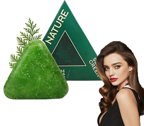 Saponetta Triangolare Verde per Capelli,Shampoo Solido Naturale alle Foglie di Cipresso,Shampoo al Sapone Verde Seven,Shampoo Solido Usman Grass,Shampoo Sapone Acqua Riso per Donne e Uomini