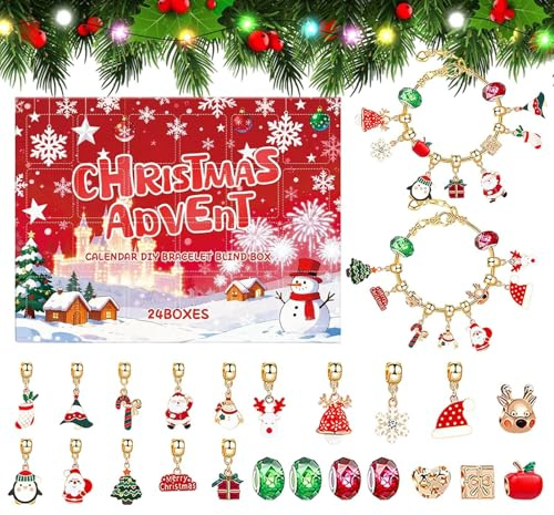 Bracelet À Charme Calendrier De L Avent,Compte À Rebours De 24 Jours Fabriqué À La Main - Calendrier De L'Avent 2025 Bracelet Pour Filles,Pour Adolescents Filles Adultes Vacances