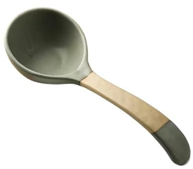 Cuchara sopera vintage de cerámica, cuchara grande, postre colorida, cucharas mango largo for la cena, porcelana antiescaldaduras for sopa, salsa, , aperitivos, cereales, helado (Color: Rosa)(Gris)