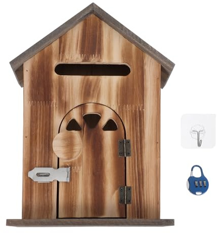 NUOBESTY Boîte aux Lettres Murale en Bois Verrouillable, Design Maison Vintage, Grosse Capacité Sécurisée, pour Maison, Bureau ou École, Rangement Courrier et Objets Précieux, Style