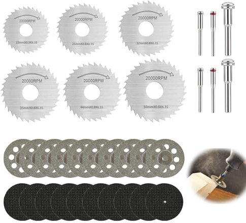 32 Pcs Cutting Discs for Dremel, Rotary Tool Cutting Wheels Set, Diamond HSS Circular Saw Blades Resin Cut Off with Mandrels for Tools Wood Metal Glass Plastic Aluminium Stone DIY Craft Work