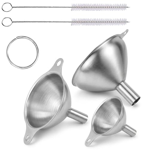 Stainless Steel Funnel, 3pcs Small Kitchen Funnels with 2 Brushes for Versatile Kitchen Funnels for Bottles & Containers