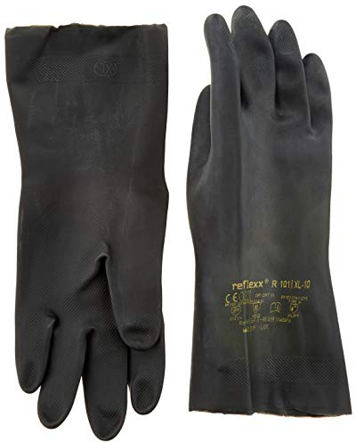 Reflexx R101 Guanti Riutilizzabili in Neoprene e Lattice Gr 68 (M), 1 paio, Nero, taglia XL