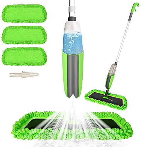 Aiglam Mop con Spruzzatore, Spray Mop in Microfibra Orientabile a 360 Gradi per Pavimento e Finestra con 3 Cuscinetti Riutilizzabili e Spazzolone per Legno Duro, Marmo, Laminato, Piastrelle (Verde)