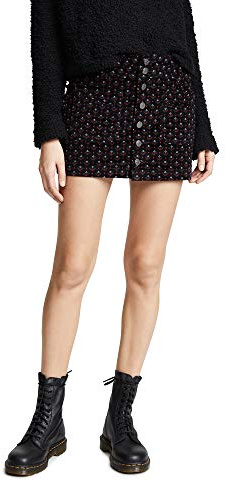 Free People Women's Joanie Printed Cord Skirt, Black Combo, 30