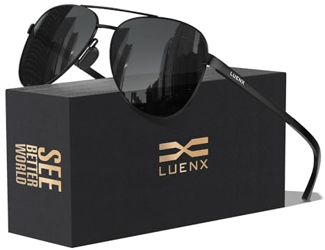 LUENX Aviator Sunglasses for Men Women Polarized - UV400 Protection, Stylish Shades, Driving, Outdoor Activities 59MM(All Black)