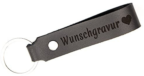 Tidero Schlüsselanhänger Leder mit Wunschgravur, individuelle Gravur - personalisiert Schlüsselbund Namen Auto - Geschenk für Männer Frauen Jahrestag - 100% Handmade in Germany - Grau