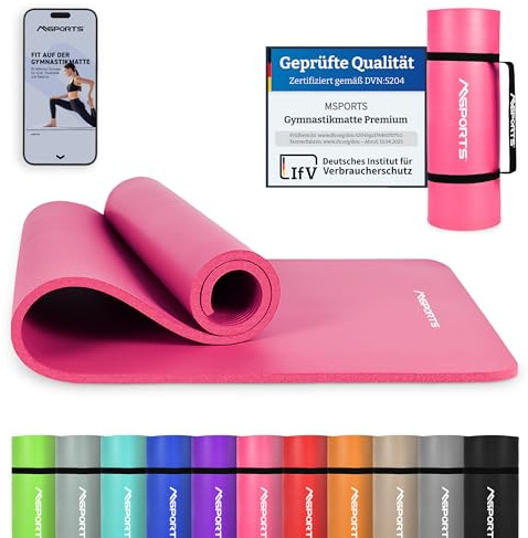 Tapis de gymnastique premium avec sangle de transport, poster d'exercice, application d'entraînement I Tapis de fitness doux pour la peau 190 x 100 x 1,5 cm