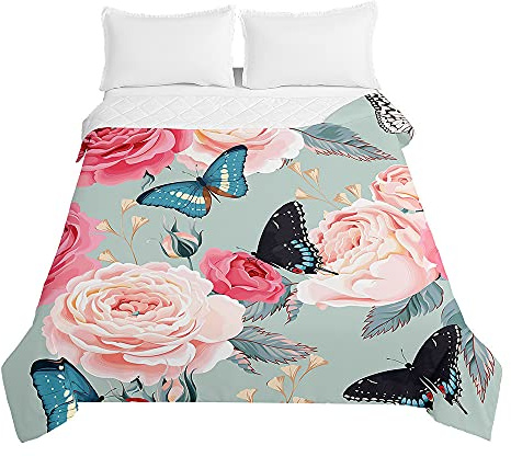 Surwin Tagesdecke Bettüberwurf Steppdecke für Doppelbett Einzelbett, Mikrofaser Blume Wattiert Gesteppt Bettdecke Sommer Dünne Tagesdecken mit Ultraschall genäht (Blume1,150 * 200cm)