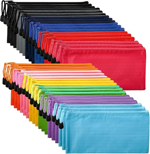 SOUJOY 36PCS Zipper Pencil Pouches, 22.8×12cm PVC Multicolor Zip File Bags, 12 Colors Waterproof Pen Case for Bills, Cosmetics, Travel Storage, School and Office Supplies
