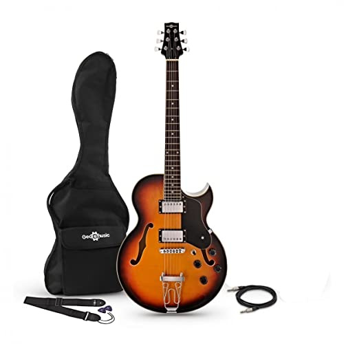 Gear4music Chitarra jazz semi acustica Hollowbody con borsa da concerto e cavo