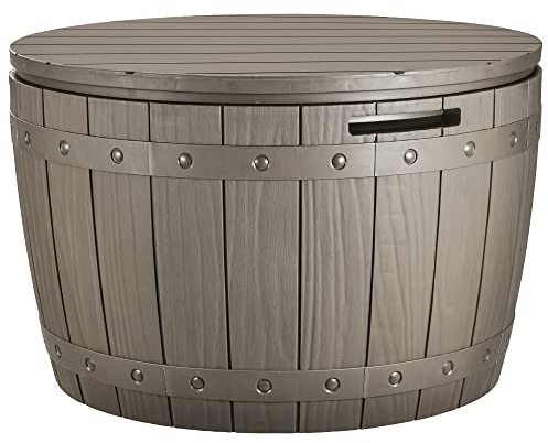 YITAHOME 127 Liter Kissenbox Wasserdicht, Abschließbarem Outdoor Gartenbox, Rund Garten Auflagenbox Wetterfest Garten Aufbewahrungsbox mit Seitengriffen für Gartengeräten Poolzubehör, Hellbraun