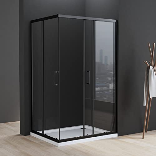Duschkabine Eckeinstieg 100x80x185cm Schwarz Doppel Schiebetür Duschabtrennung 6mm ESG Glas Duschtür Duschwand, LINKS & RECHTS MONTIERBAR