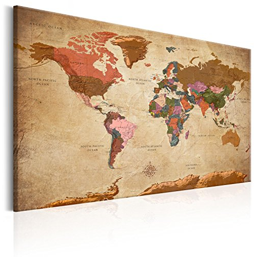 B&D XXL - Akustikbild englische Weltkarte Bilder Akustikschaum Hochleistungsschallabsorber Schallschutz Leinwand 1 tlg Wandbild Raumakustik Schalldämmung Lernkarte Landkarte