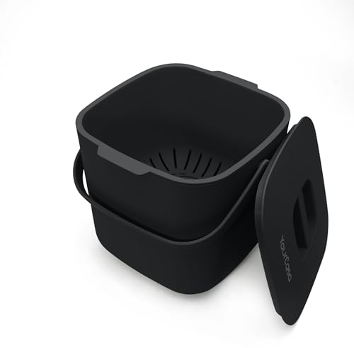 YourCasa Biomülleimer Küche - 4L Komposteimer für alltäglichen Biomüll Behälter - Spülmaschinenfest - Geruchsdicht - Sieb - Bio Mülleimer klein mit Deckel Eimer Bioabfallbehälter Biotonne (4L Schwarz)