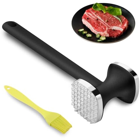 Gowkeey Martillo Carne, Ablandador de Carne, Mazo para Carne Doble Cara, Martillo ablandador de Carne de Acero Inoxidable Herramienta de Cocina, para Filetes,Pollo,Cerdo, Aptas para el Lavavajillas