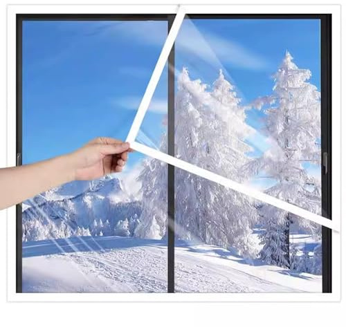 Kit d'isolation de fenêtre pour l'hiver, film d'isolation thermique transparent, pour salon, chambre à coucher, cuisine, salle de bain, 75 x 200 cm (l x H)