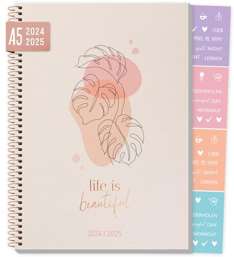 Häfft® College-Timer A5 2024/2025 Life is beautiful Schulplaner, Schülerkalender, Hausaufgabenheft Schüler-Tagebuch, Schülerplaner mit Sprüchen und Stickern - nachhaltig & klimafreundlich