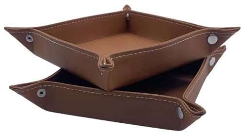 Diko.style®- Set 2 Taschenleerer Leder 18,5 cm Lederschale Tablett Ordentlich | Leder PU | Schlüsselablage, Uhrablage und Schreibtisch | Schale für Schmuck | Camel | Organisatorisches Tablett