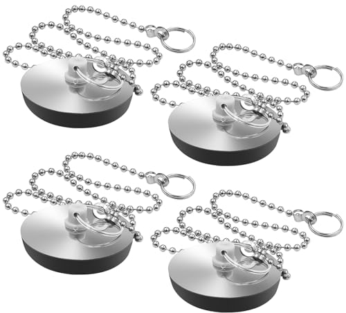 FIHODONE 4 Piezas Tapon Bañera, Tapon Lavabo de 46mm-42mm, Tapon Fregadero Cocina de Acero Inoxidable, Tapon Bañera Universal con Cadena de Bolas y Ganchos, para Fregadero de Cocina Baño Lavabo