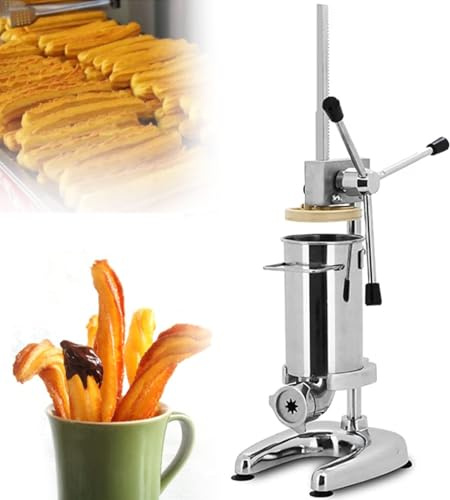 Cashwise Kommerzieller Churro-Maker, manuelle spanische Donut-Churrera-Maker-Maschine mit 5 Formen, vertikale Churrera-Maschine aus Edelstahl, Churros-Füllmaschine, Snack-Ausrüstung für Bäckereien,3L