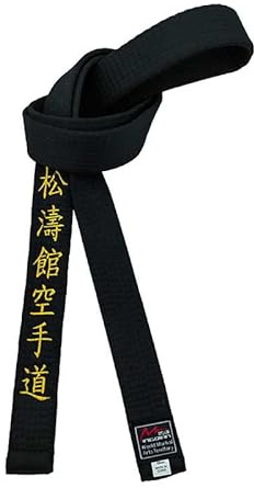 Shotokan - Cinturón de karate negro bordado japonés, artes marciales, deportes, club junior, poliéster, decoración de 4 cm, color dorado, amarillo, rojo, azul y blanco (Palabra de oro, 320cm)
