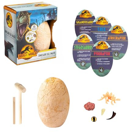 Jurassic World Dinosaurier-Ei für Jungen, Inklusive 5 Überraschungen, Dinosaurier Archäologisches Fossilien Ausgrabungen Spielzeug, Dinosaurier Geschenk für Kinder