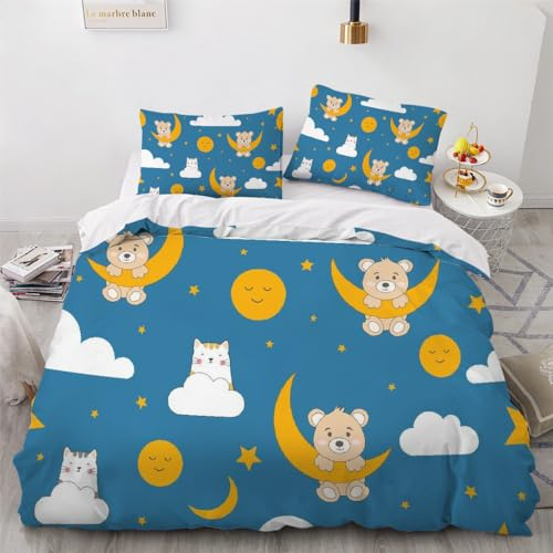 DILANI Bettwäsche 220x240 Mond Bär Bettwäsche-Set 3 Teilig 3D Druck Kawaii Tiere Bettbezug Weich Mikrofaser Bettbezüge mit Reißverschluss und Kissenbezug 80x80cm für Erwachsene Kinder