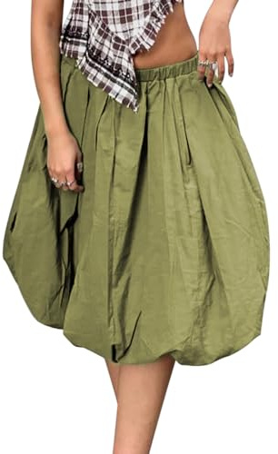Jupe Bubble Femme Jupe Plissée Cheville Halter Élégante Taille Élastique Jupe Plissée Décontractée Lâche Jupe Puffy Unicolore A-Line Jupe Ballon Élégante Jupe Lanterne Plissée Jupe Maxi Tampon