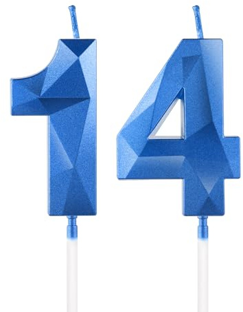 Candele blu reale per 14° compleanno, candela 3D numero 14 per torta, decorazioni per 14° compleanno per ragazzi e ragazze, candele decorazioni blu Torta Topper per feste Suppie